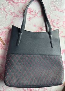 Blue  Tote Bag with Red Stitching