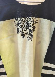 Elegant Black &amp; Pistachio Floral Kurta
