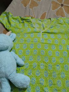 Green Printed Cotton Kurta