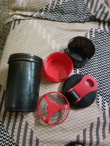Black Shaker Bottle with Red Lid
