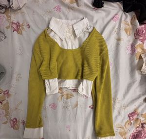 Chic Cropped Knit Top with Shirt Combo