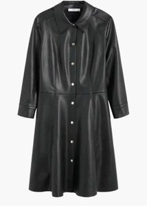 mango Black Faux Leather Button-Up Dress
