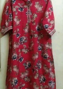 Vibrant Floral Print Red Kurta and pant set