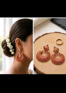 Red Bandhani Kurta Set with Earrings free