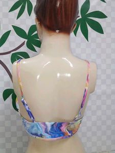 (800)Colorful Marble Halter Bikini Top