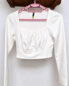 White Cropped Square Neck Top