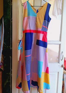 Colorful Patchwork Sleeveless Midi Dress