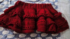 Maroon Crochet Ruffle Mini Skirt