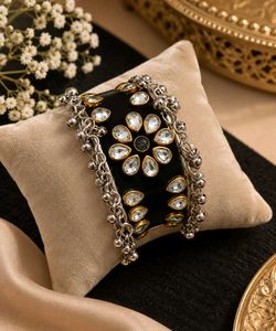 Elegant Black & kundan cuff Bracelet