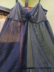 Sheer Navy Nightgown with Ruffle Trim