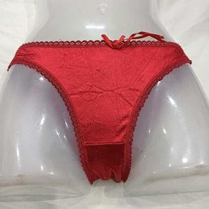 Red Satin 🪔Bikini Style Briefs with Lace Trim