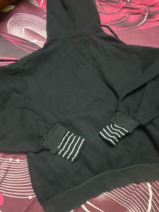 Black Hoodie with Striped Sleeves