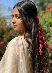 Crochet Red Flower gajra handmade