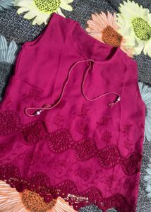 Fuchsia Lace V-Neck Top