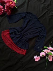 Girls' Navy Blue Peplum Top with Red Skirt