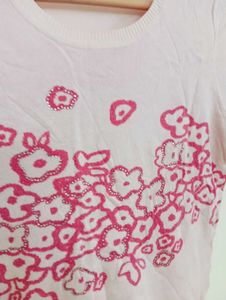 Cute Pink Floral Short Sleeve Top