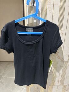 Black Ribbed Crew Neck T-Shirt