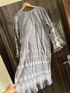 Elegant Grey Kurta with White Embroidery