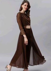Stylish Brown Kurta Set with Shrug