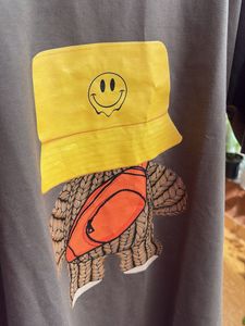 Brown Graphic T-Shirt with Smiley Bucket Hat