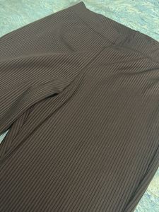 Brown Ribbed Flare Leggings - High waisted