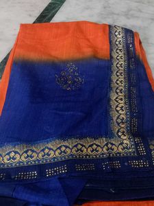 Orange &amp; Blue Embellished Saree
