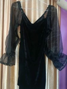 Elegant Black Sheer Sleeve Dress