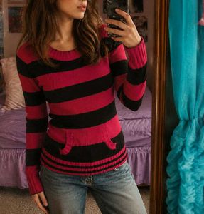 Pink & Black Striped Sweater