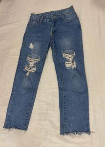Distressed Blue Denim Jeans