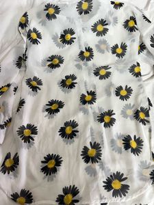 Sheer Daisy Print Button-Up Shirt