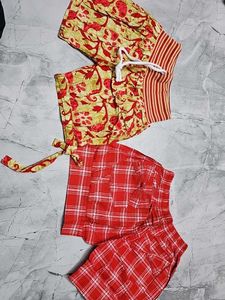 Cute Red Plaid & Floral Shorts Set