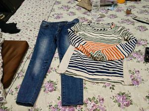 Striped top and Blue Jeans Set