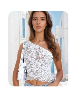 White Lace One-Shoulder Wrap top