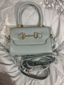 Stylish Baby Blue Croc-Embossed Handbag