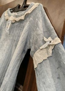 Cozy Blue Lace Trim Pajama Top