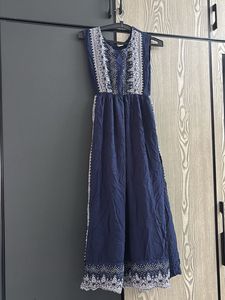 Navy Blue Embroidered Maxi Dress