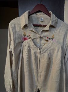 Zara inspired Embroidered Beige Co-ord set