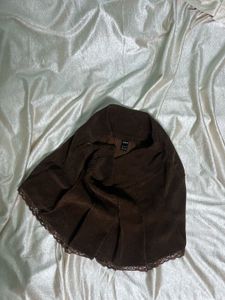 Brown Corduroy Pleated Skirt