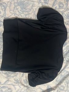 Chic Black Ruched V-Neck Top