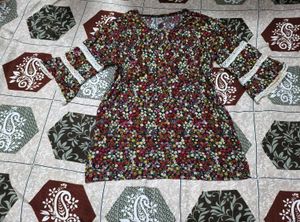 Floral Print Top with Lace Accents