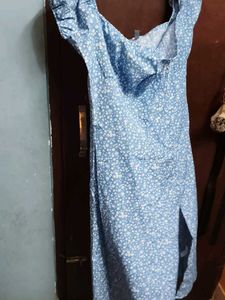 Front slit floral blue dress