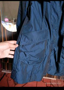 Elegant Blue Fur Collar Coat