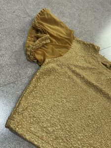 Gold Textured Blouse with Sheer Sleeves