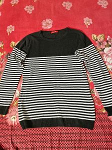 Women Modeve White Striped Sweater