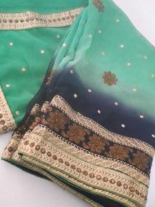Light Green With Dark Blue Saree