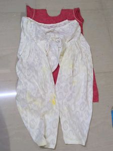 Pink Kurta Set with White Bottoms