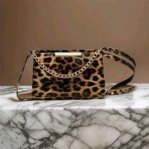 Leopard Print Chain Crossbody Bag