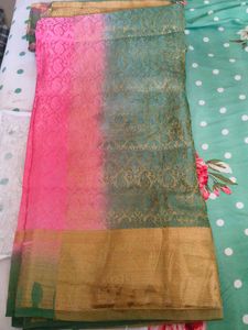 Elegant Teal Saree with Gold Border