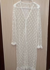 Sheer White Embroidered Long Cover