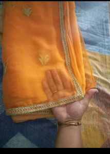Orange Saree with Golden Border